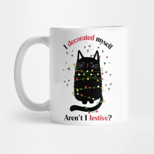 Funny Christmas Cat Wrapped in Lights, Festive Feline Mug